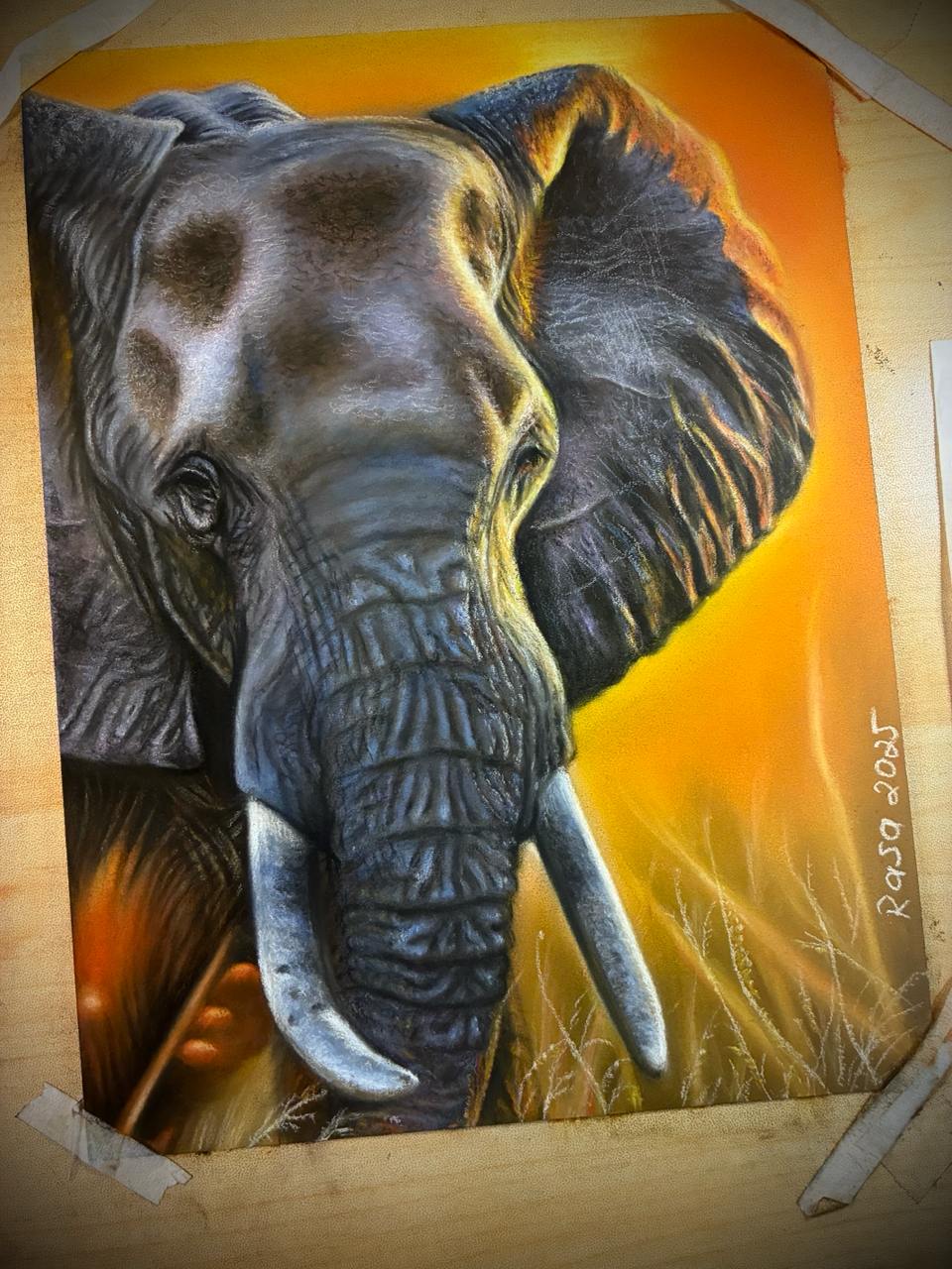 Guardian of the Plains - Original pastel elephant art